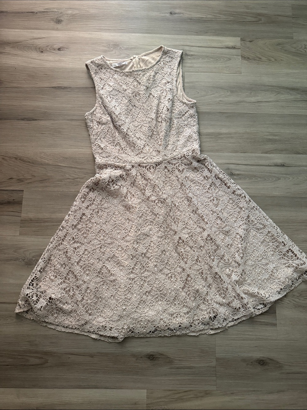 London Times Sleeveless crochet/Lace Fit & Flare Dress in Cream